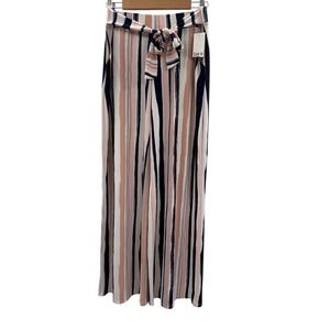 Bar III NWT Pink White Navy Striped Wide Leg Pants Women's Size‎ Medium Work